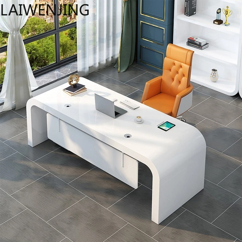 

SGF fashionable white paint boss table large class table simple table and chair combination