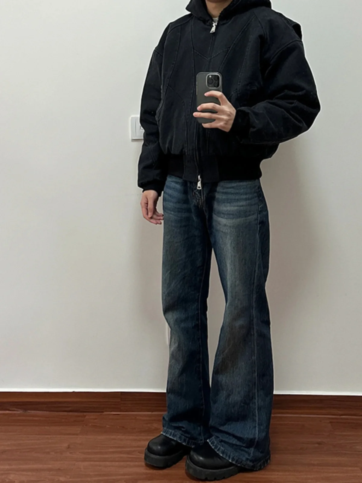 

Мужские джинсы прямого кроя из синего денима в стиле ретро, осенне-зимняя модная молодежная одежда в американском стиле High Street с легким клешем