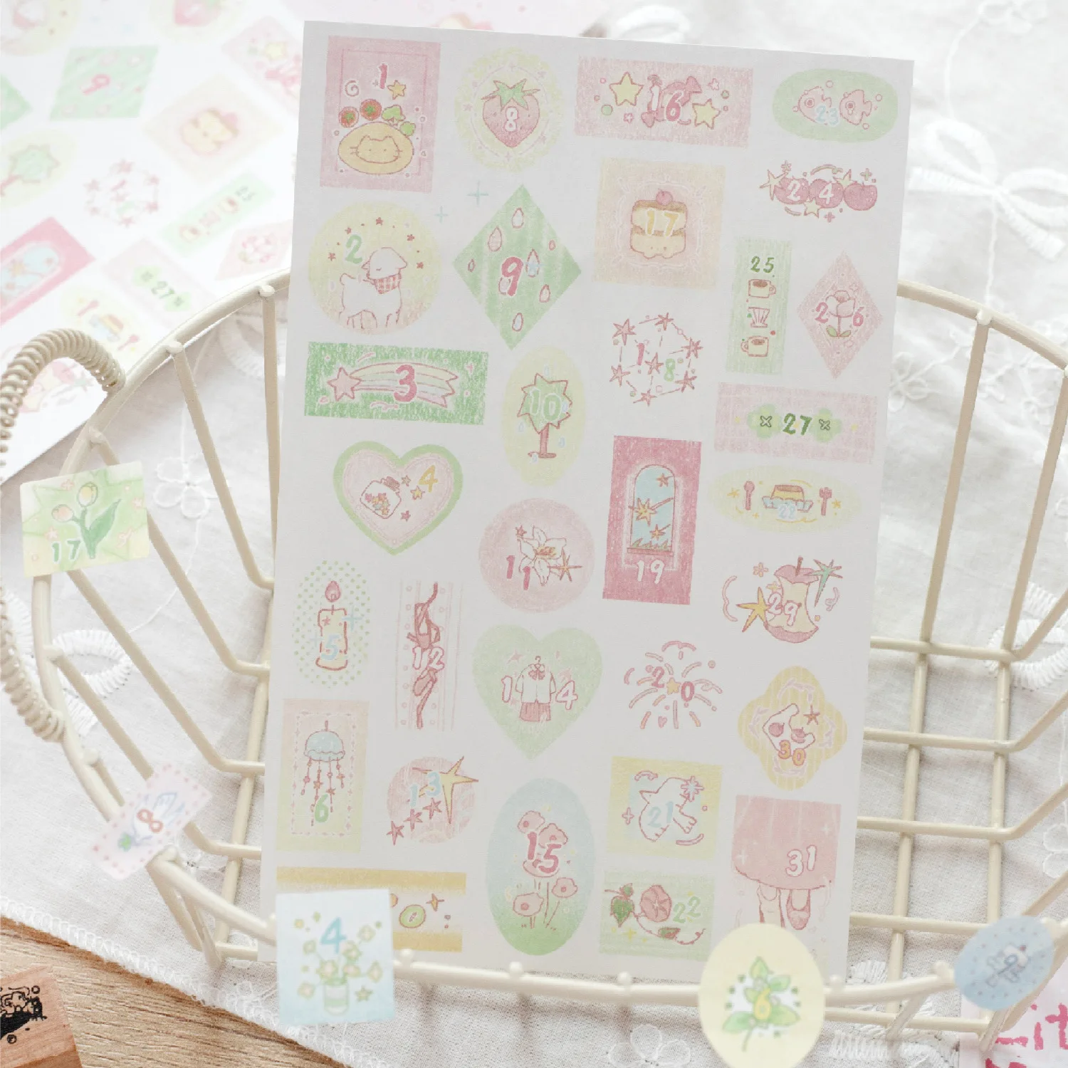 Fresh Cute Flat Cartoon Stickers Korean Style, Collage Supplies for Journal Background and Highlight Marking