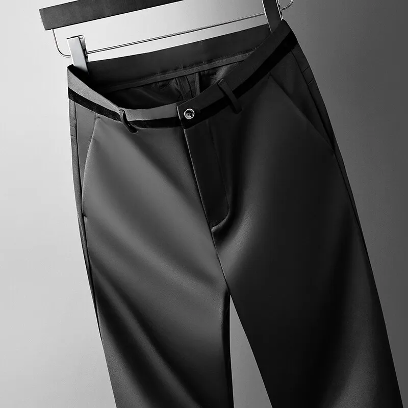 

Новые осенние мужские эластичные классические брюки, деловой повседневный костюм, брюки, официальные классические брюки без морщин, мужские темно-синие черные брюки