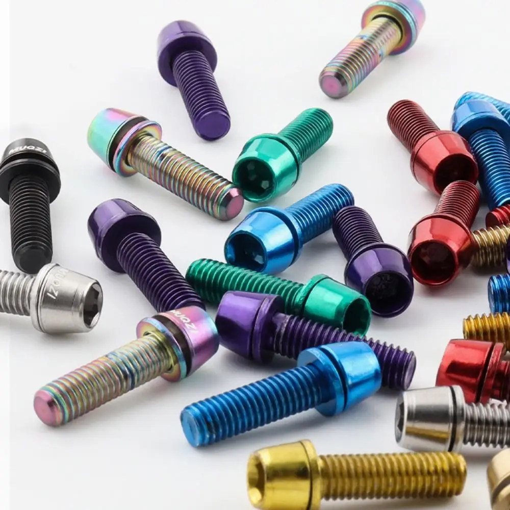 6pcs/set Titanium-plated Bicycle Handlebar Screws Stainless Steel Stem Riser Bicycle Disc Brake Caliper Bolt Fix Bolt Colorful