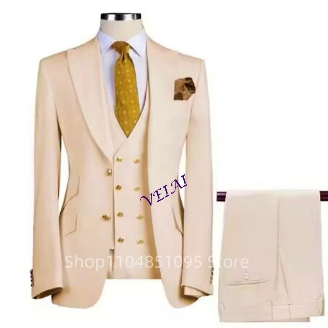 Customized Men's Slim Fit Prom Tuxedo 3-Piece Set with Peak Lapel Blazer Vest Pants for Wedding Groom Business Formal Party Cost