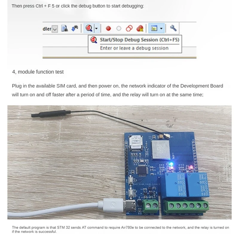 Papan pengembangan Relay dua arah DC 5V STM32 4G Networks papan pengembangan Onboard AIR780E modul I/O Port STM32 papan pengembangan