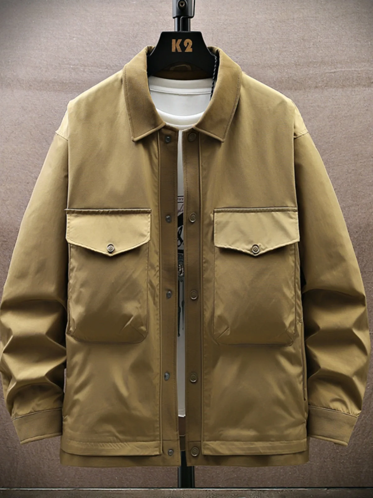 

Casual Collared Men's Jacket Spring Autumn Fashionable Youthful Polyester Workwear Coat Standard Fit Long Sleeve Urban Style