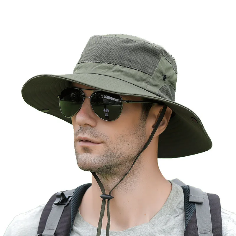 

Male Breathable Mesh Fisherman Caps Summer Anti UV Sun Bucket Hat For Women Men Outdoor Wide Brim Hiking Fishing Hats