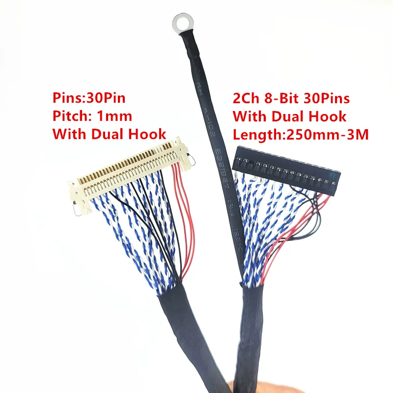 25CM-3M With Hooks LVDS Cable FIX-30P-D8 FIX 30Pins D8 Double 2ch 8bit 1.0mm Pitch For 17-21inch LCD Display Panel Controller