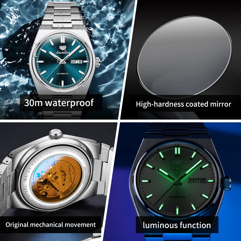 JSDUN 8996 Luxury Automatic Mechanical Watches Men Stainless Steel Waterproof Date Week Business Wristwatch Big Dial Reloj view 5