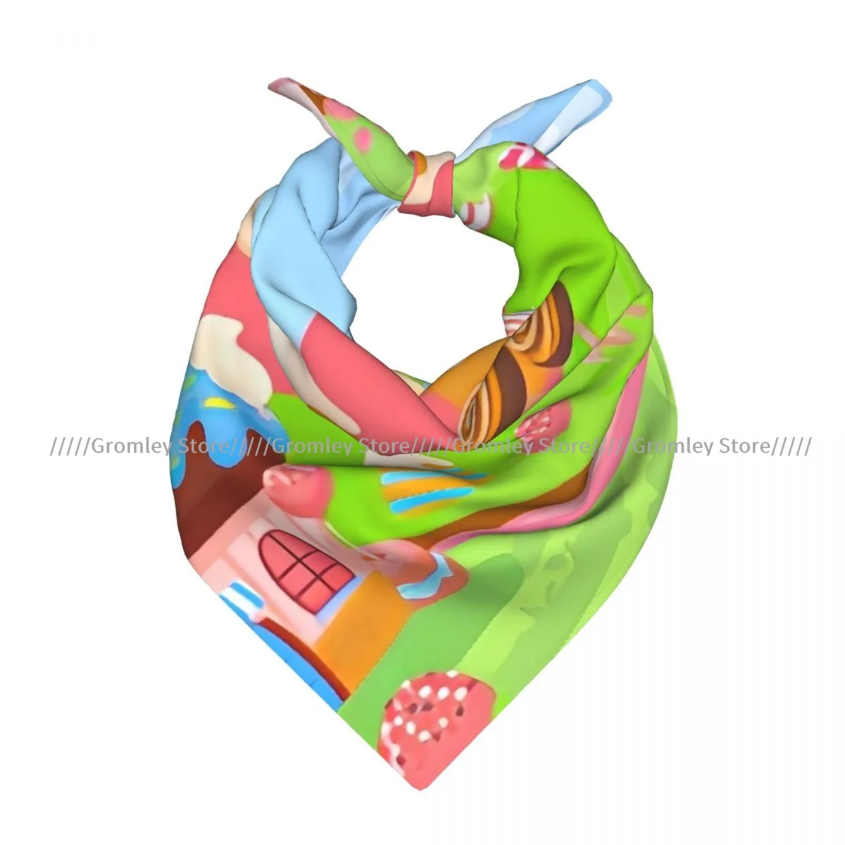 Candy Land Chocolate Biscuit Houses And Caramel Trees Square Scarf Soft Breathable Daily Kerchief