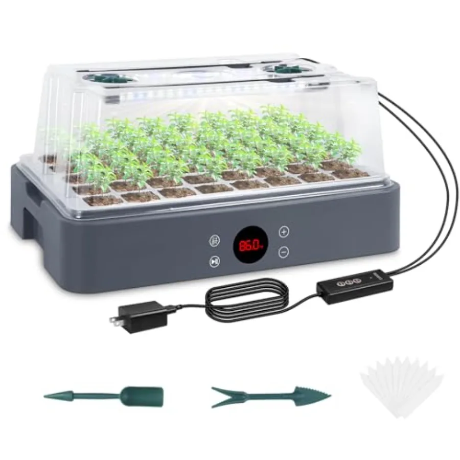 

Набор для проращивания семян с подогревом и светом для роста растений, с дисплеем температуры и куполом для контроля влажности, регулируемый поддон