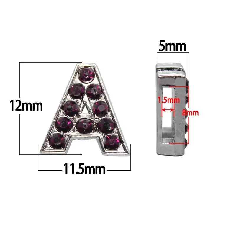50PC/lot Hole 8MM Slide Letter red pink crystal slide charm English Alphabet A-Z Fit For 8mm bangle bracelet Keychains making