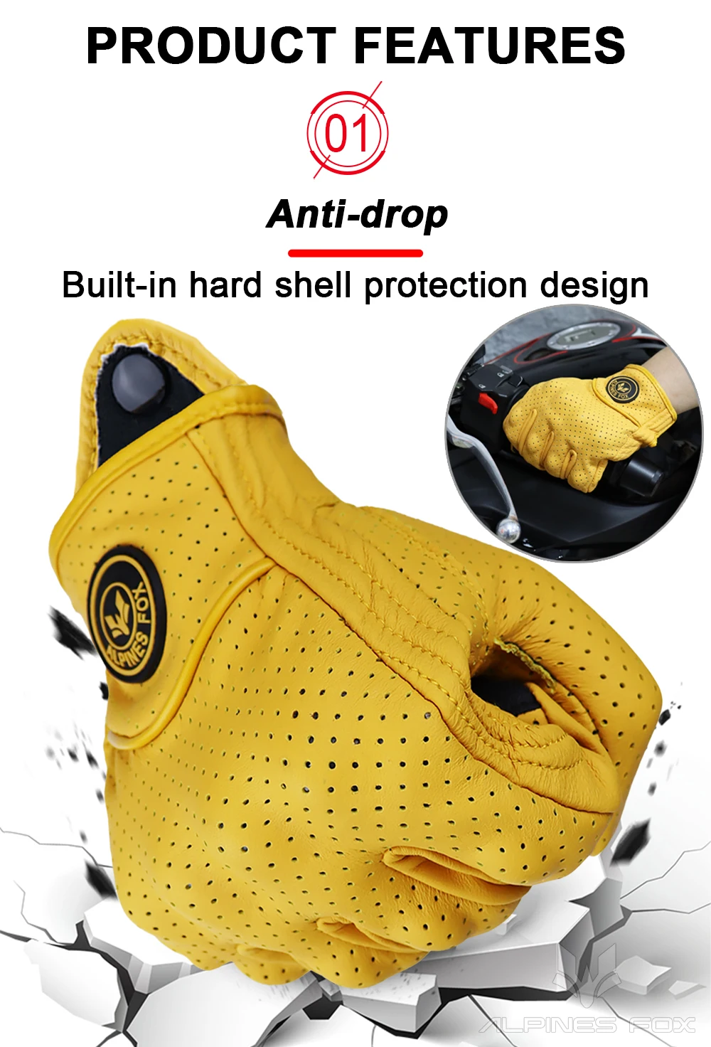 Vintage Ziegenleder Motorradhandschuhe Sommer Herren Gelb Retro Leder Motorradfahrer Guantes Motorrad Motocross Handschuh M-XXL – Detail 4