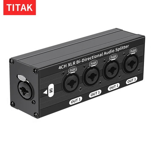 Imagen 1 del producto Divisor de Audio Balanceado XLR 1x4, 3 Pines, 1 Entrada 4 Salidas, Caja Divisora de Señal de Audio, No Requiere Alimentación Externa, Distribución de Audio