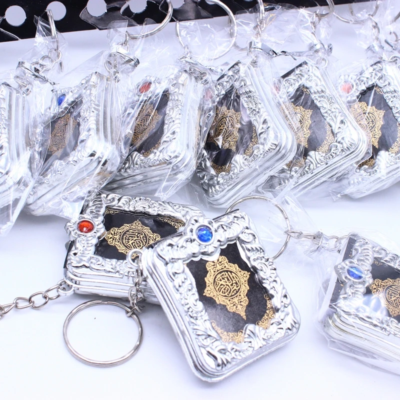 Miniature Arabic Quran Book Islamic Keychain Pendant Real Paper Can Read Muslim The Koran for Key Ring Small Religious Dropship