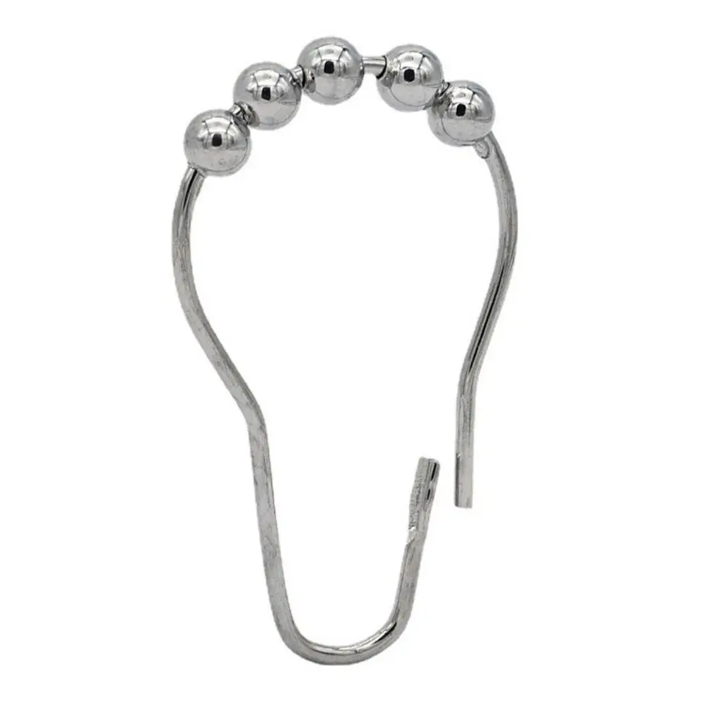 12Pcs Nickel Plating Ball Bath Curtain Hooks Buckle Antirust Rollerball Rings Hook Bathroom Accessories Shower Curtain Rings