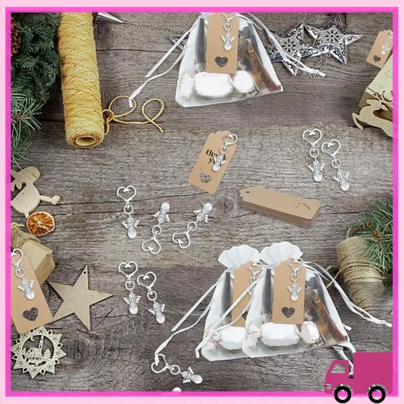 

Compact Thank You Gift In Bulk, Angel Keychains Plus Bows Plus Angel Wing Thank You Tags, Guest Return Gifts For Baby Shower Eas