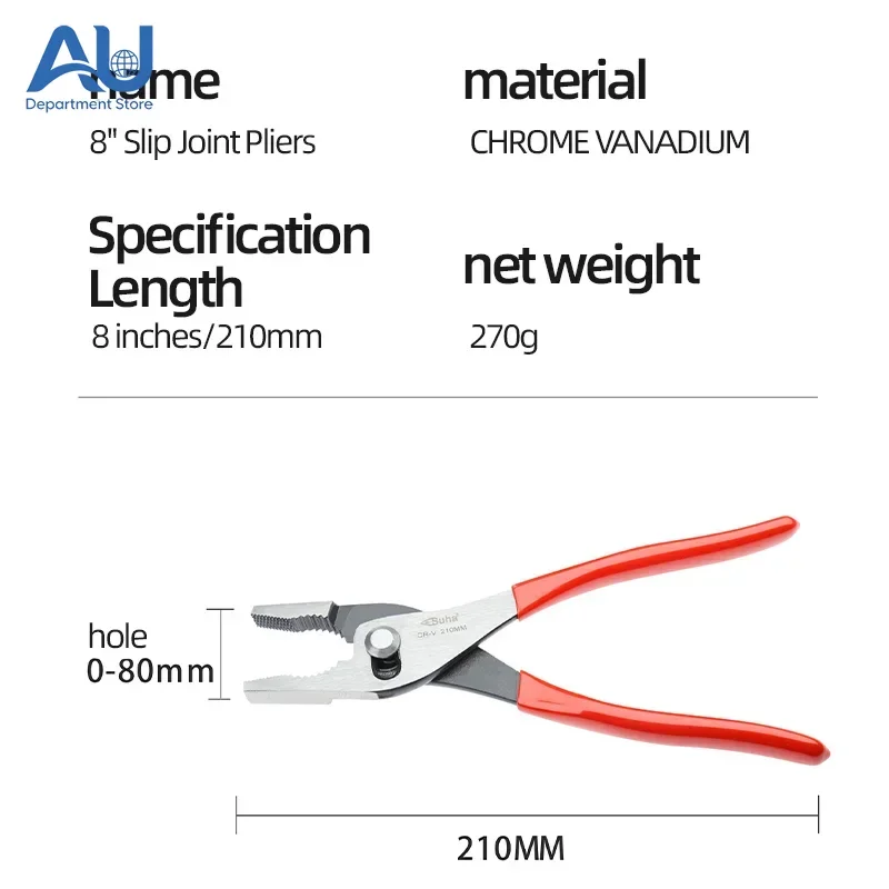 8inch Adjustable CRV Slip Joint Pliers Multi Functional 360° Reticulate Chromium Vanadium Steel Automatic Rebound Clamp Red
