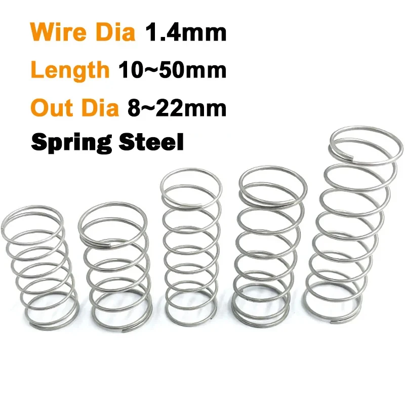 

10Pcs Wire Diameter 1.4mm Return Spring Pressure Spring Compressed Spring Steel Out Dia 8mm~22mm Length 10mm~50mm