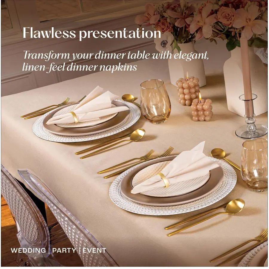 

Disposable LinenFeel Champagne Napkins, 12 x 17 ClothLike Paper Dinner Napkins For Wedding, Bathroom, Party Or Event