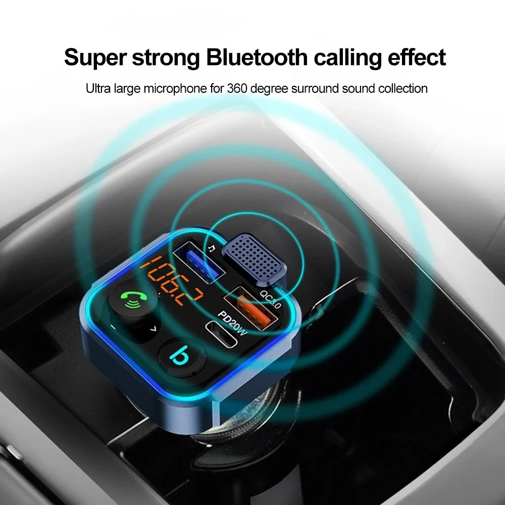 Bluetooth 5.0 FM Transmitter Handsfree Car Radio Modulator MP3 Player With 22.5W USB Super Quick Charge Adapter for Car