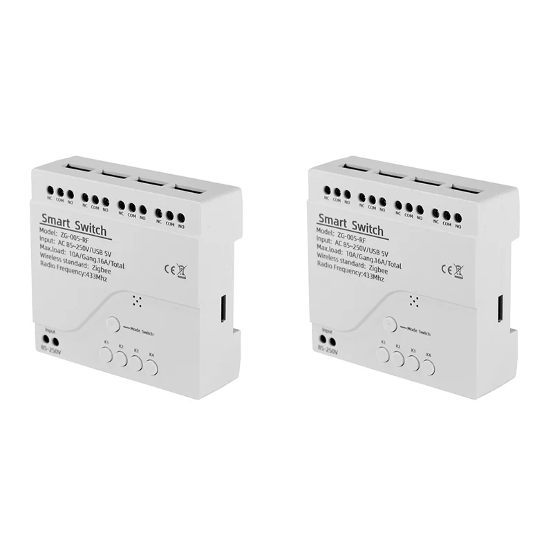 RALCA-2X 4 Channels Tuya Zigbee Smart Switch Module RF433 Smart Home Automation DIY Breaker Wireless Relay Voice Control