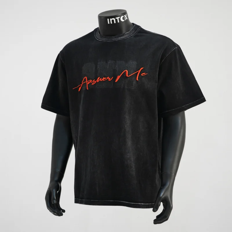 

Fashionable embroidered printed retro washed short sleeved T-shirt for men's summer street hip-hop loose casual top