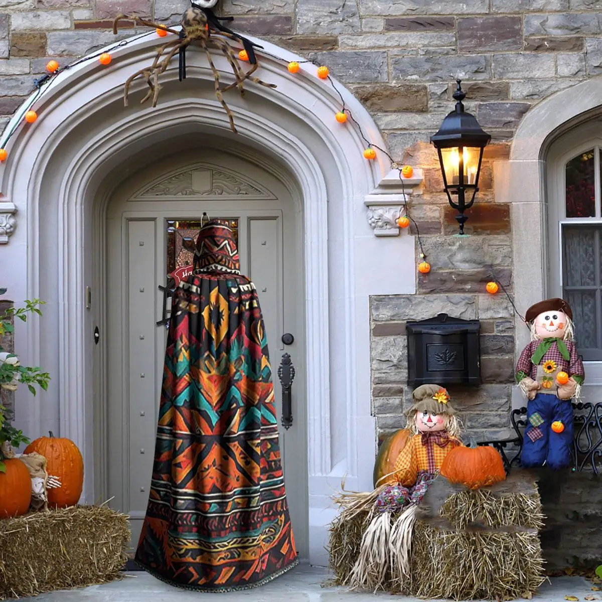 رسمت الأصلي أنماط القبلية طويلة مقنعين عباءة الساحرة القرون الوسطى زي تأثيري كيب HalloweenParty الكبار للجنسين