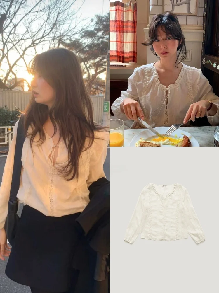 

Casual Sle Lace Splice Loose Lantern Sve Faion Top for Women Spring Summer Chiffon irt Bloggers' Favorites