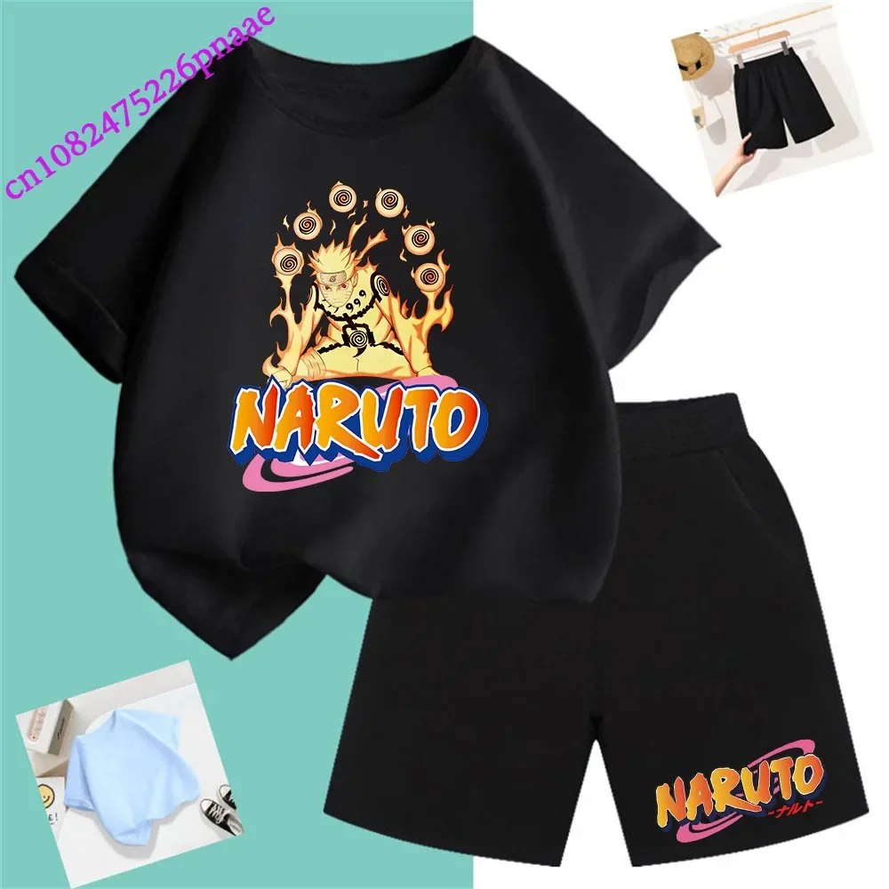 Naruto t shirt Fashion Summer Dress 2024 Short Kid T-shirt Baby Tee Sets Fashion Casual O-neck Breathable Kawaii T Shirt Shorts