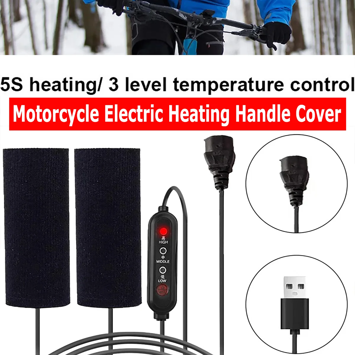 

Usb Motorcycle Heated Handle 5V 2A USB or Plug Electric Handle Cover 3 Gear Warmer Heated Handgrips Motorcycle Accessories