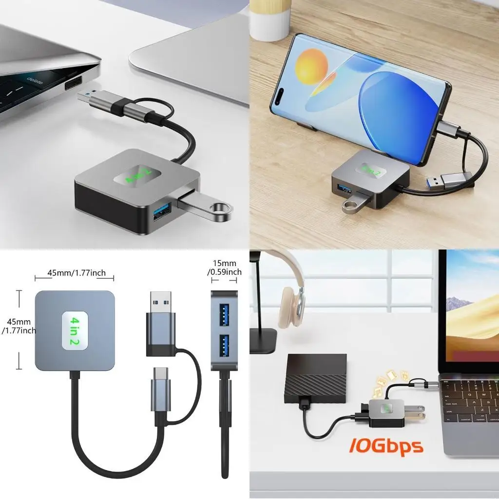

Y5JB USB C+USB с 4 портом USB 3.2 Адаптер Высокоскоростная передача данных 10 Гбит / с сплиттер