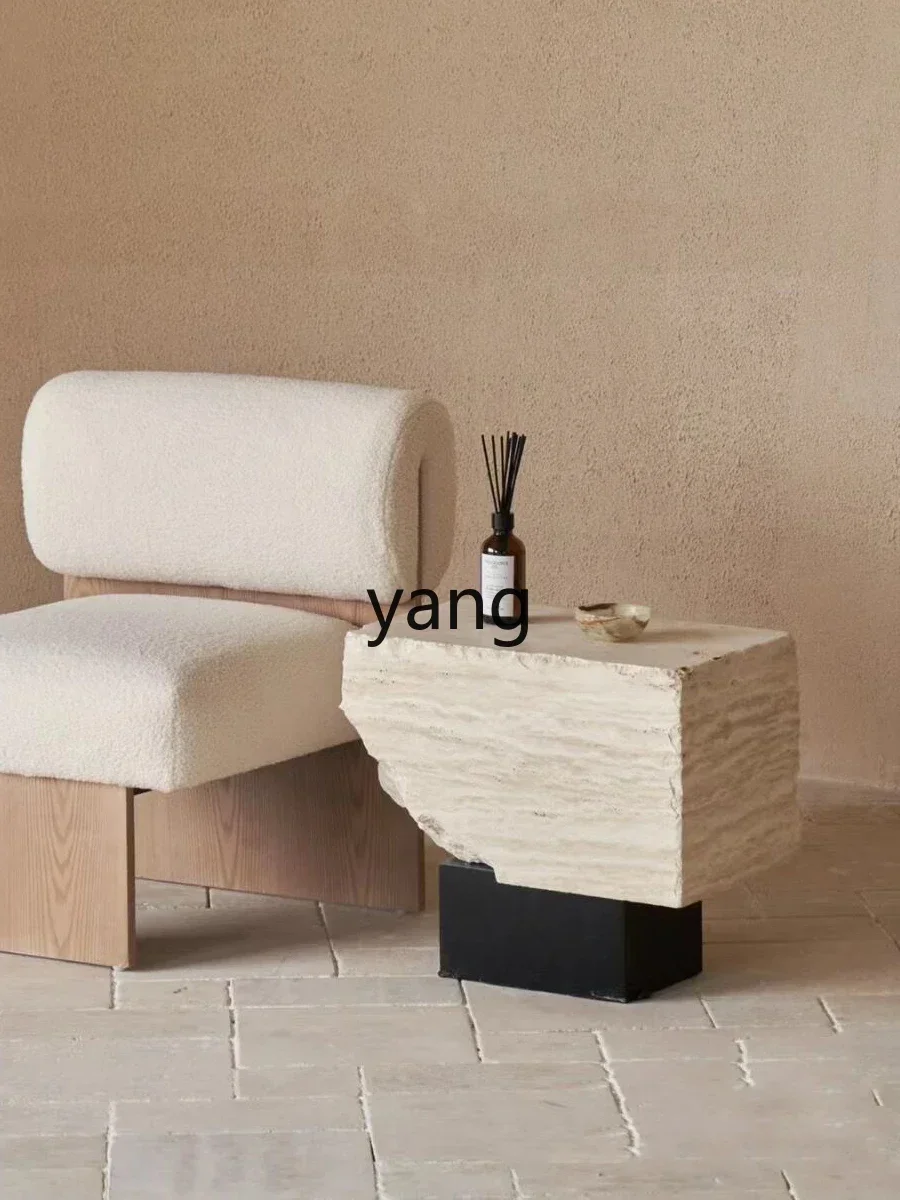 LTT wabi-sabi natural marble edge table, small coffee table next to the sofa in the living room, square corner table