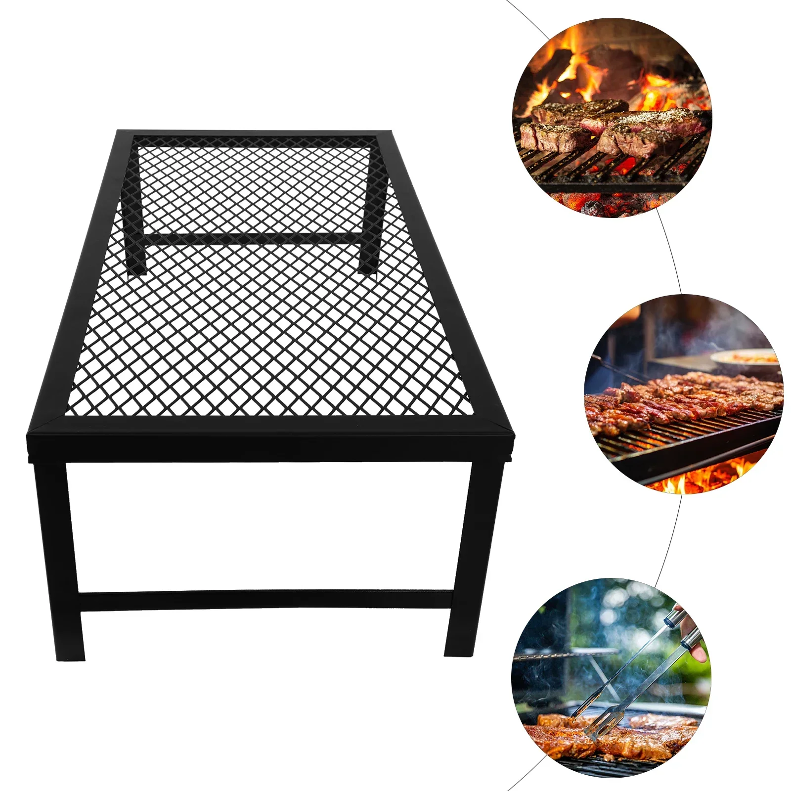 

44lbs Capacity Foldable Fire Pit Rack Heavy-Duty Camping Grill Grate w/ Sturdy Mesh for Outdoor Cooking, Camping, (21.7x11.8in)