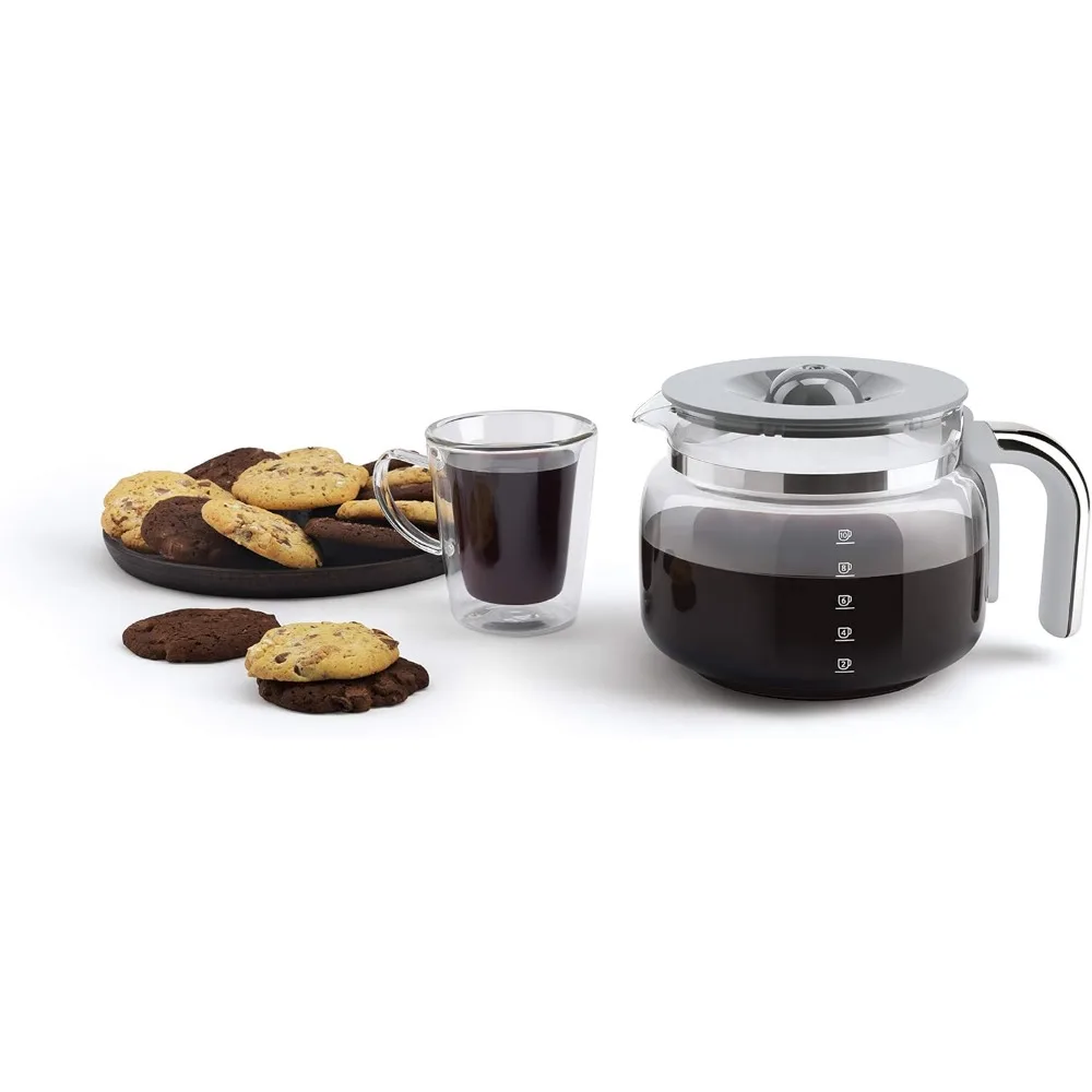 50's Retro Style Aesthetic Drip Coffee Machine with 10 Cup Glass Carafe, Auto Start Feature, Keep Warm Plate