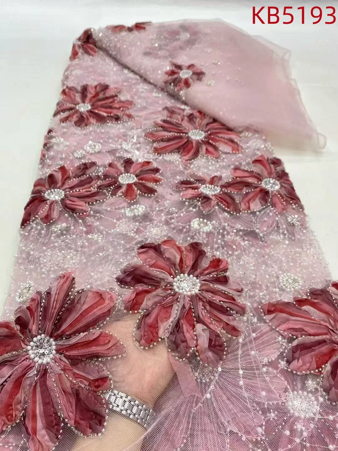 ثلاثية الأبعاد زهرة الدانتيل النسيج تسلسل الأفريقي أقمشة الدانتيل 5 ياردة جودة عالية 2025 قماش دانتيل الزفاف مطرز الدانتيل للخياطة KB5193