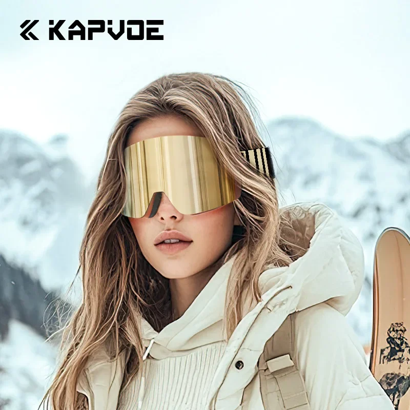 Kapvoe OTG Ski Goggle Snowboard Anti-Fog Mask for Men Women Eyewear Kit Cylindrical UV400 Protection Snow Glasses Snowmobile