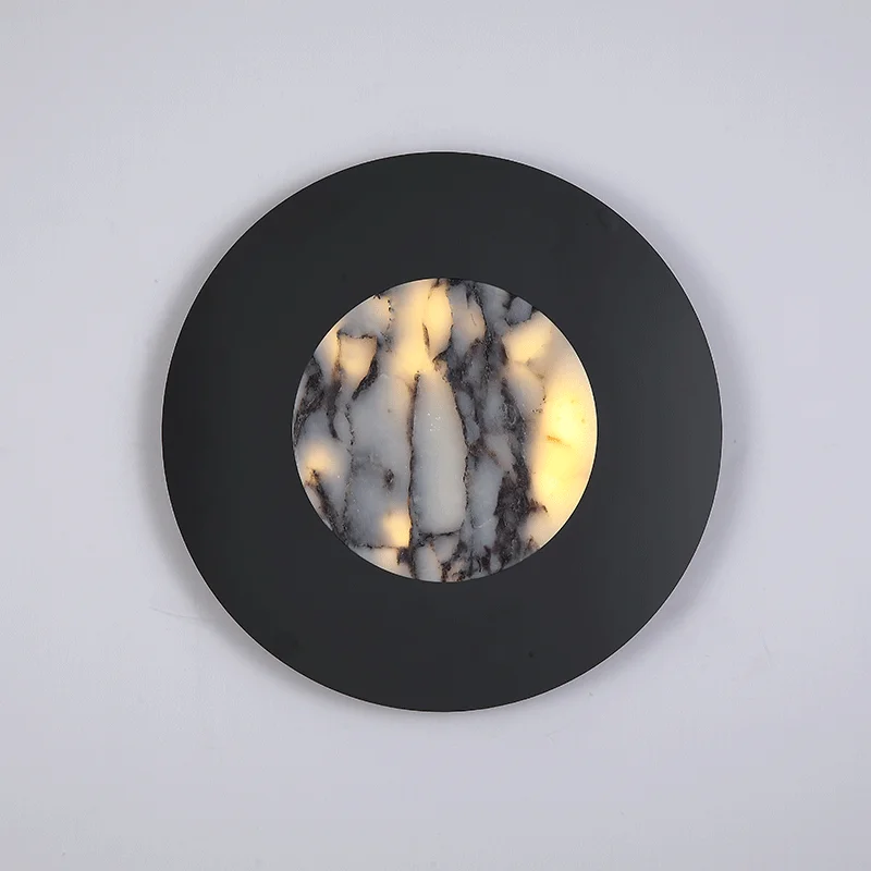 Round Luxury Natural Stone Alabaster Wall Lamp Living Room Marble Wall Sconce Decoration Atmosphere LED High-end LED Lights