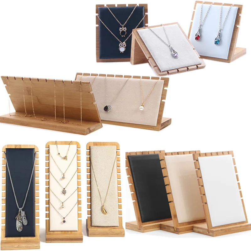 Newly 4Style Bamboo Pendant Necklace Display Stand Holder PU Velvet Jewelry Display Women Shopwindow Wedding Jewelry Organizer