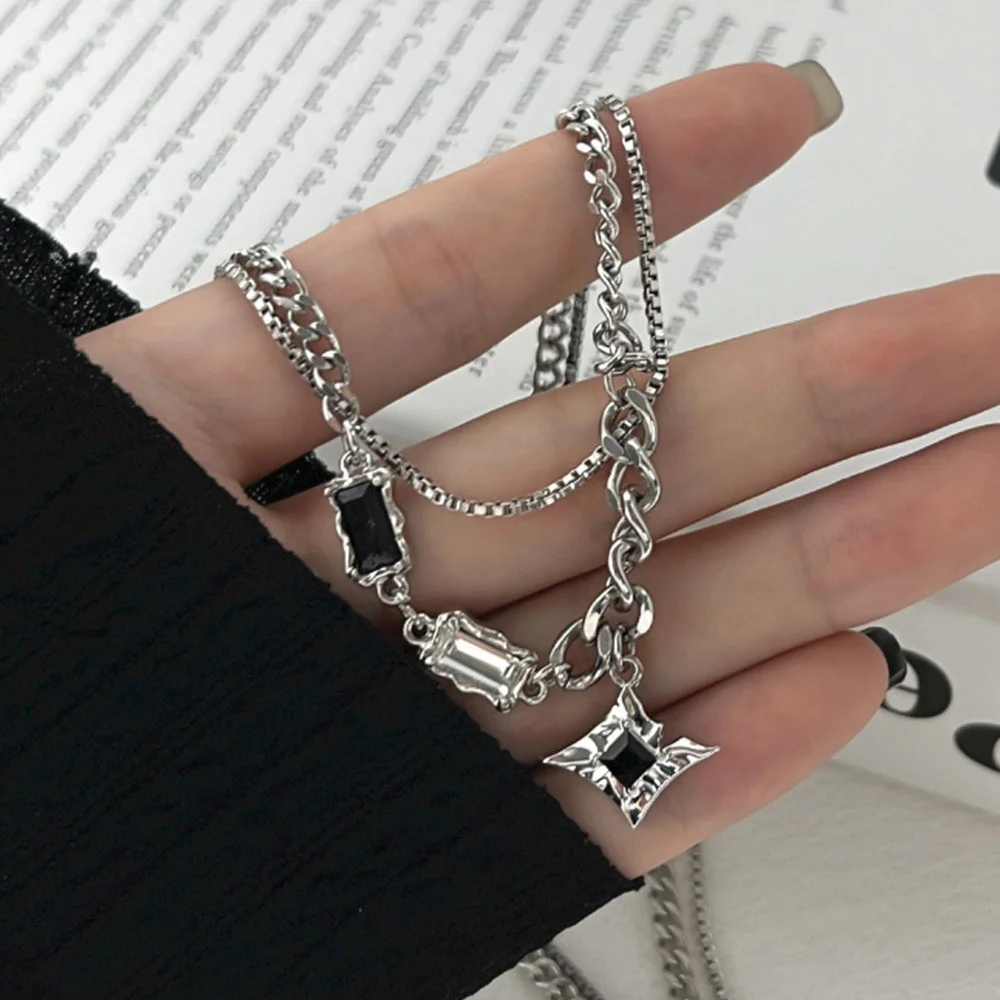Trend Starlight Pendant Necklace For Women Double Layered Titanium Steel Chain Korean Fashion Design Luxury Jewelry Wholesale image 6