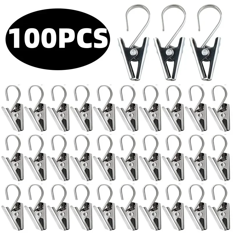 100/50/10Pcs Stainless Steel Curtain Clip Sturdy Durable Window Curtain Hook Clips Photos Awning Lights Clip Home Decor Parts