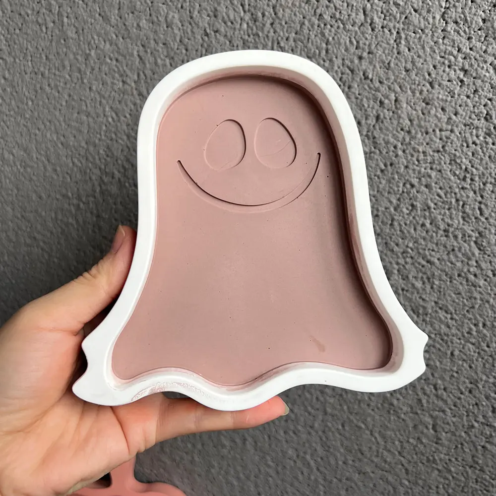 Halloween Pumpkin Ghost Tray stampo in Silicone Candy Storage Jar Candle Cup portacandele stampo in resina di cemento gesso