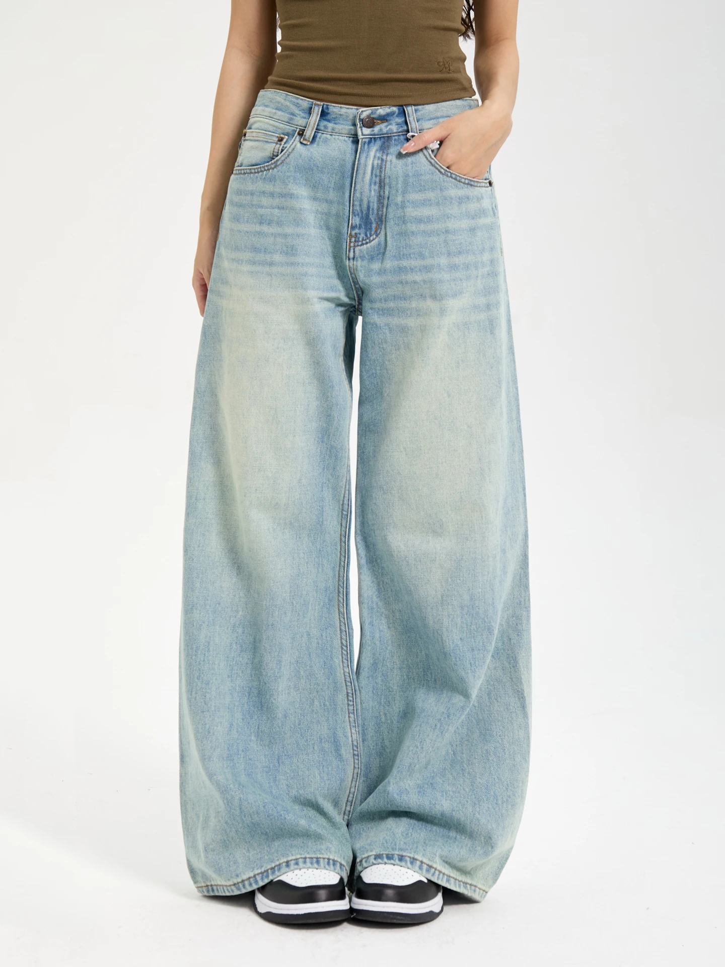 

Loose Casual Blue Jeans Straight Leg Wide Leg Pants Autumn Vintage American Sle Dync Brand Versatile adient Blue Jeans