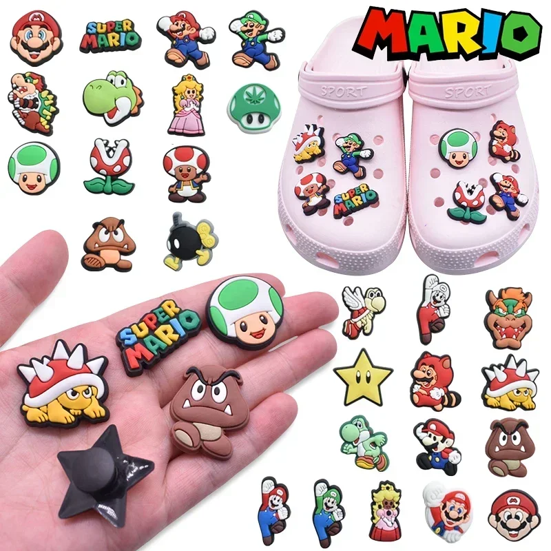 Super Mario Bros Shoes Charms Anime Croc Shoe DIY Cartoon Sandals Accessories for Clogs PVC Pins Creative Shoe Buckle Decoration