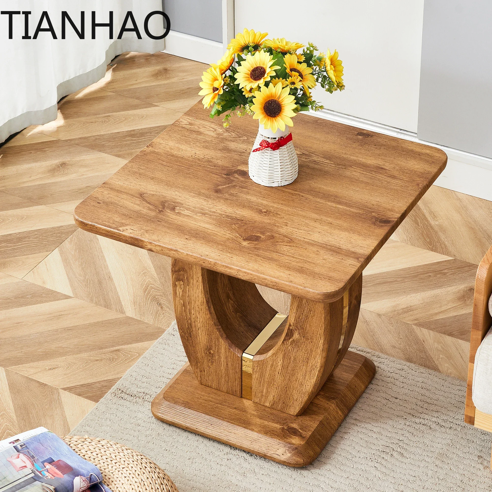 Modern Farmhouse Rectangle Corner Wood Panel Coffee Table for Home or Hotel Furniture for Living Room Apartment