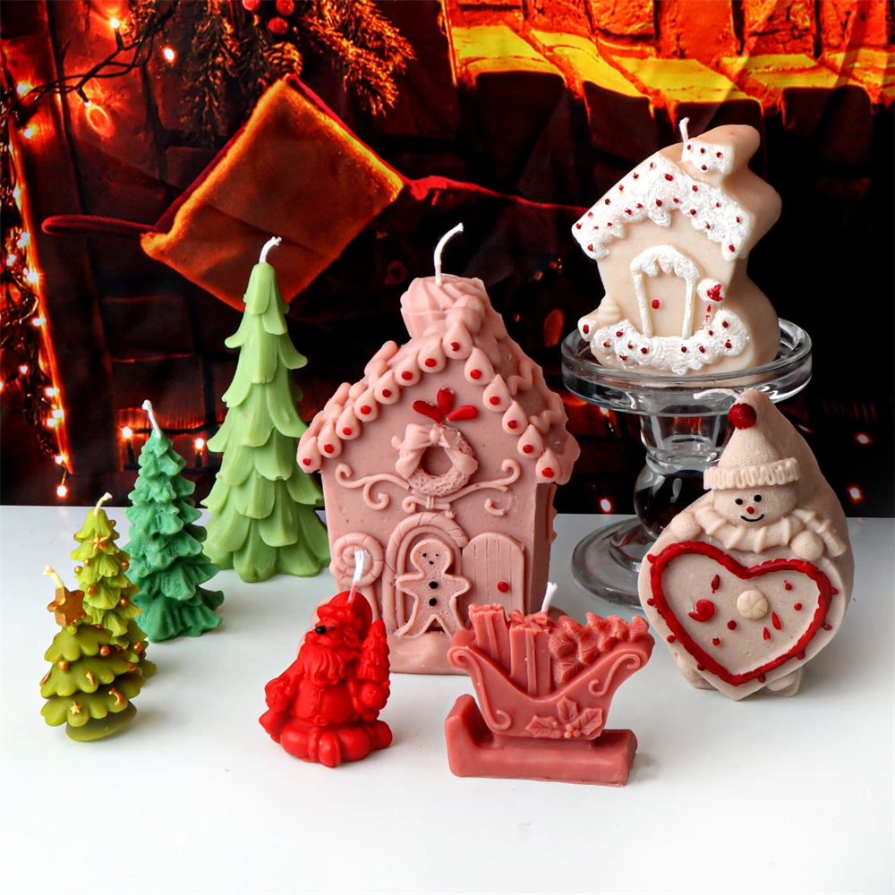 3d Santa Claus Weihnachts baum Kerze Silikon form DIY kreative Weihnachts haus Aroma therapie Gips Kerze handgemachte Seifen form