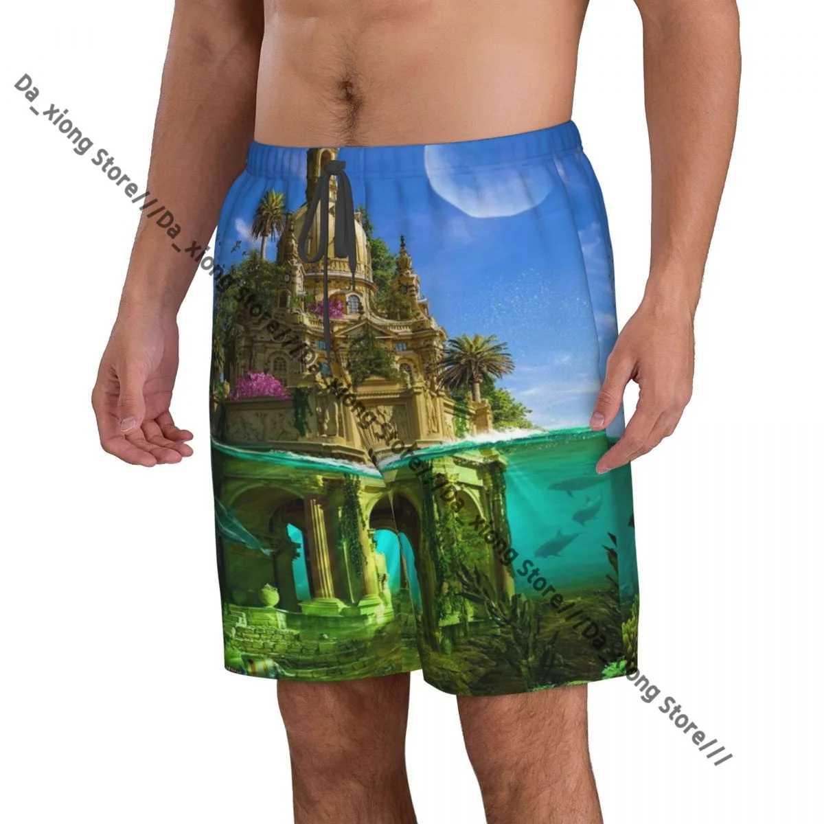 Men Beach Short Quick-drying Swimming Trunk Fantasy Art Palace Swimwear Swimsuit Bathing Shorts