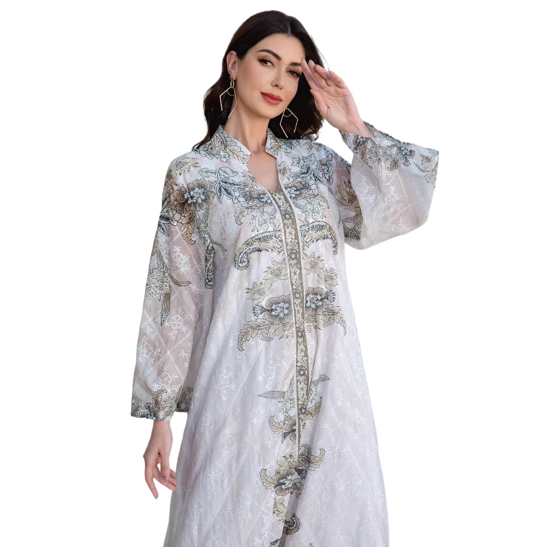 

2026 summer limited time hot selling fashionable standing collar women's robe printed with diamond inlay new Abaya