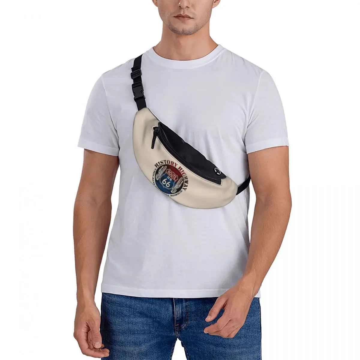 Casual Route 66 America Road Fanny Pack Men Women Vintage Trip Crossbody Waist Bag for Running Phone Money Pouch