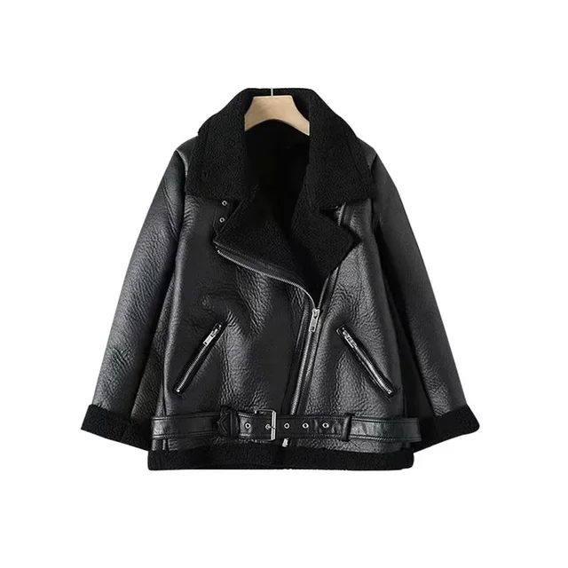 

Women's Thick Warm Winter Fur Faux Leather Oversized Jacket, Long Sleeve Coat, Female Outerwear, Chic Tops, Fashion