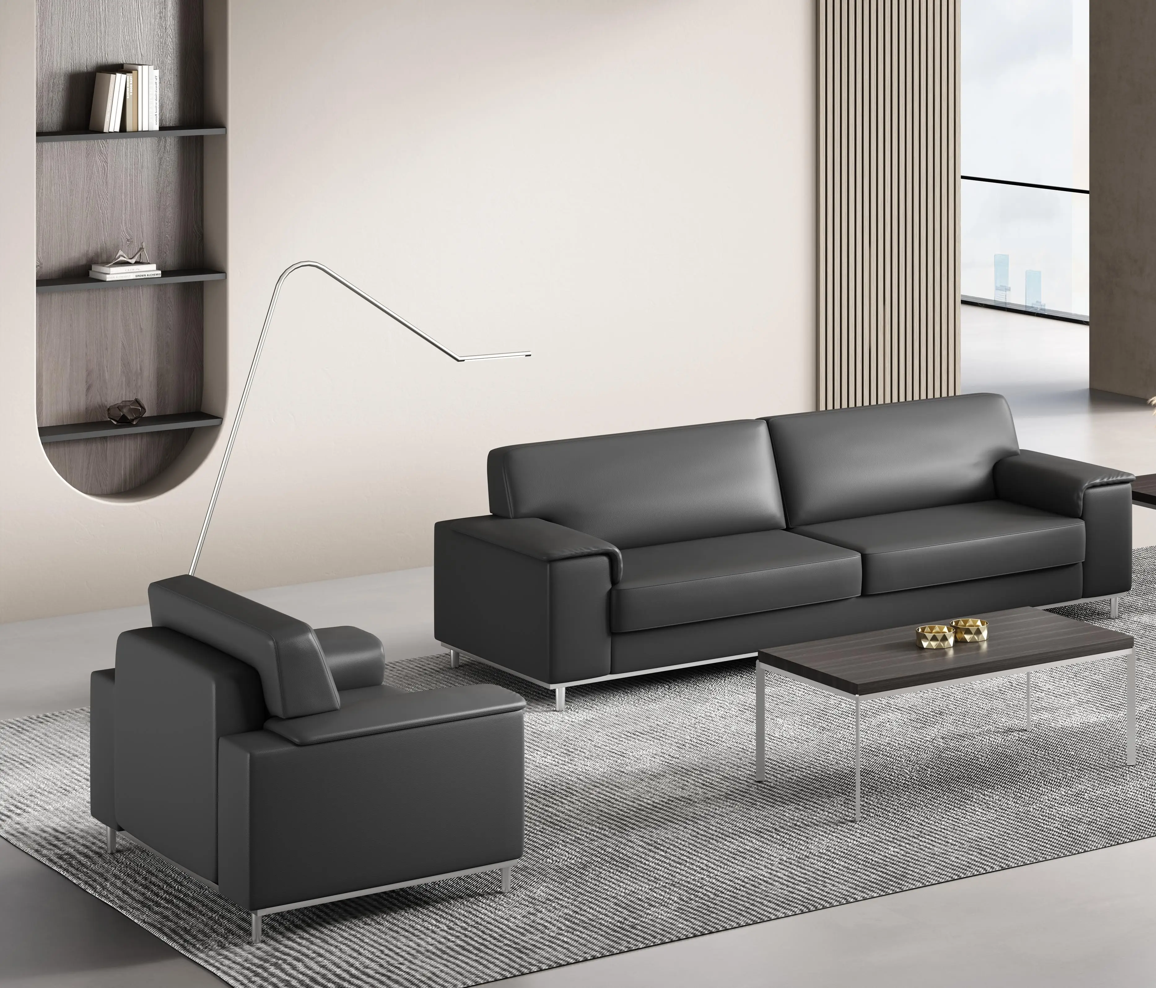 

Современный стильный кожаный модульный диван-комплект класса люкс для домашнего офиса, приемной, кабинета руководителя, зоны ожидания — акция по продажам