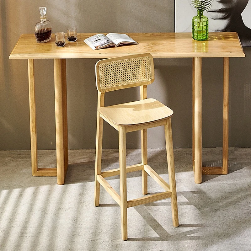 

Nordic modern minimalist ins style, cafe solid wood rattan bar table and chair combination